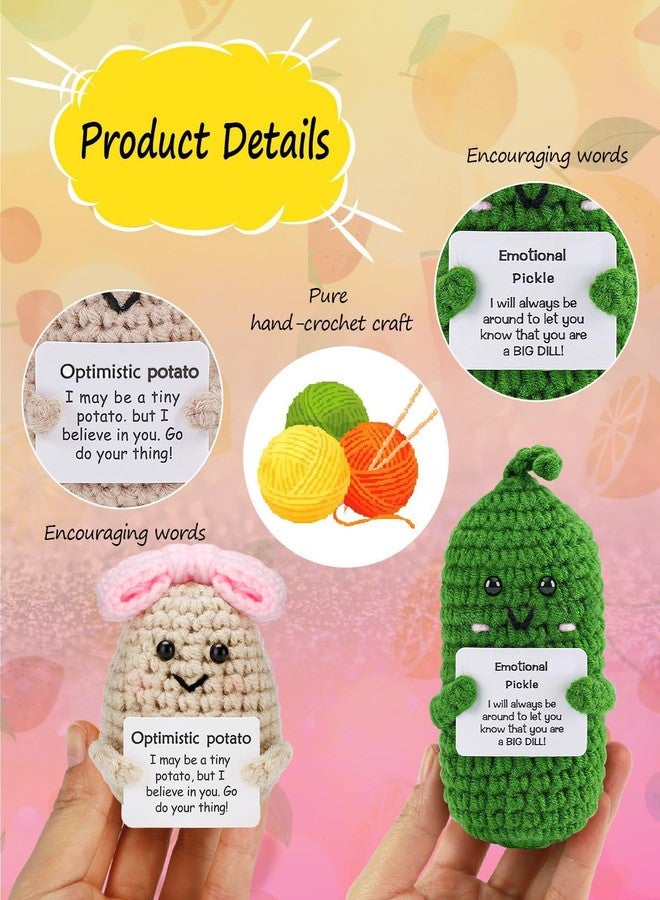 PinCute 2PCS Emotional Pickle Potato with Bow Gifts for Friend - Cute Funny Potato Crochet Doll Home Desk Decor - Gift for Women Wife Sister Birthday Valentines Christmas Anniversary - Image 2